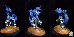 Size: 4000x2000 | Tagged: safe, artist:ncmares, artist:shuxer59, imported from derpibooru, princess luna, pony, absurd resolution, clothes, commission, happy birthday, hoodie, irl, open mouth, photo, raised hoof, sculpture, socks, solo, striped socks, traditional art