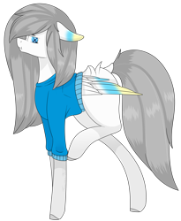 Size: 3742x4572 | Tagged: safe, artist:maximpy, artist:popcornhorns, deleted from derpibooru, imported from derpibooru, oc, oc only, pegasus, pony, :t, absurd resolution, clothes, female, mare, raised leg, simple background, solo, sweater, transparent background