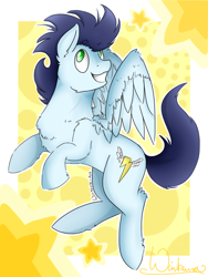 Size: 6000x8000 | Tagged: safe, artist:php161, artist:wintaura, imported from derpibooru, soarin', pegasus, pony, abstract background, absurd resolution, grin, male, old cutie mark, smiling, solo