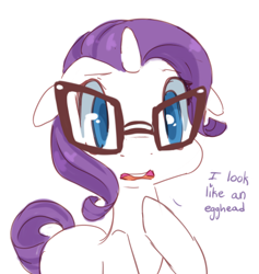 Size: 457x482 | Tagged: safe, artist:braindead, imported from derpibooru, rarity, pony, unicorn, dialogue, female, floppy ears, glasses, open mouth, simple background, solo, white background