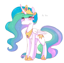 Size: 882x875 | Tagged: safe, artist:braindead, imported from derpibooru, princess celestia, alicorn, pony, aw yiss, female, no pupils, simple background, solo, white background