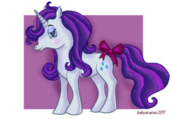 Size: 550x379 | Tagged: safe, artist:babyananas, imported from derpibooru, rarity, pony, bow, female, g1, g4, g4 to g1, generation leap, solo, tail bow