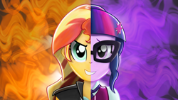 Size: 4800x2700 | Tagged: safe, artist:solywack, imported from derpibooru, sci-twi, sunset shimmer, twilight sparkle, equestria girls, friendship games, absurd resolution, clothes, duet, glasses, split screen, thumbnail, video in description, what more is out there