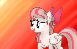 Size: 6600x4200 | Tagged: safe, artist:everesco, imported from derpibooru, angel wings, pegasus, pony, absurd resolution, bow, female, hair bow, mare, smiling, solo