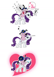 Size: 1107x1566 | Tagged: safe, artist:emmanuel1983, imported from derpibooru, rarity, pony, unicorn, ..., courage the cowardly dog, courarity, crack shipping, crossover, crossover shipping, exclamation point, eyes closed, female, heart, kissing, looking at each other, love, male, music notes, open mouth, riding, shipping, smiling, sparkles, speech bubble, straight, surprised, taringa