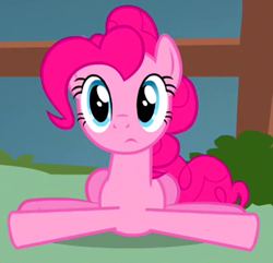 Size: 434x419 | Tagged: safe, imported from derpibooru, screencap, pinkie pie, pony, putting your hoof down, cropped, female, leaning, mare, solo
