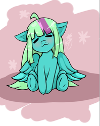 Size: 498x630 | Tagged: safe, artist:alicetheartist01, imported from derpibooru, oc, oc only, oc:minty, pegasus, pony, eyes closed, female, mare, sitting, solo