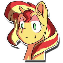 Size: 512x512 | Tagged: safe, artist:kenishra, imported from derpibooru, sunset shimmer, pony, unicorn, bust, cute, female, portrait, simple background, solo, sweat, transparent background, wide eyes