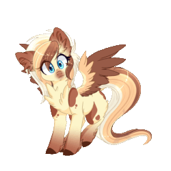 Size: 750x750 | Tagged: safe, artist:pvrii, artist:silent-shadow-wolf, imported from derpibooru, oc, oc only, oc:heavenly hazelnut, pegasus, pony, animated, blinking, blue eyes, female, flapping, gif, looking at you, mare, simple background, solo, transparent background
