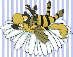 Size: 896x698 | Tagged: safe, artist:archego-art, artist:tilling-tan, deleted from derpibooru, imported from derpibooru, oc, oc only, oc:black mambo, bat pony, pony, animal costume, bee costume, clothes, costume, flower, solo