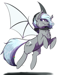 Size: 800x988 | Tagged: safe, artist:mirrorshardkoopa, artist:steamjen, imported from derpibooru, oc, oc only, oc:stormy nights, bat pony, pony, beanie, chest fluff, ear fluff, fangs, fluffy, hat, simple background, solo, white background