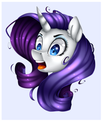 Size: 2200x2620 | Tagged: safe, artist:akimi--chan, artist:mediasmile666, imported from derpibooru, rarity, pony, bust, collaboration, eye reflection, female, head, open mouth, portrait, reflection, simple background, solo