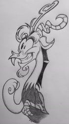 Size: 1823x3262 | Tagged: safe, artist:sparkarez, imported from derpibooru, discord, draconequus, grin, male, smiling, solo, traditional art