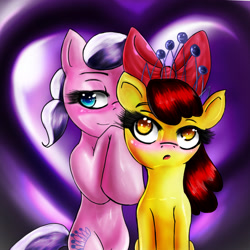 Size: 3508x3508 | Tagged: safe, artist:noideasfornicknames, imported from derpibooru, apple bloom, diamond tiara, earth pony, pony, diamondbloom, female, high res, lesbian, shipping