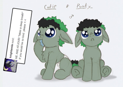 Size: 767x547 | Tagged: safe, artist:ravenpuff, imported from derpibooru, oc, oc only, oc:knight smile, crack shipping, floppy ears, foal, shipping
