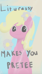Size: 274x482 | Tagged: safe, artist:fimflamfilosophy, imported from derpibooru, oc, oc only, pony, misspelling, poster, solo, sun