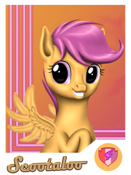 Size: 1500x2000 | Tagged: safe, artist:vasillium, imported from derpibooru, scootaloo, pegasus, pony, bust, cutie mark, female, filly, grin, portrait, smiling, solo, the cmc's cutie marks