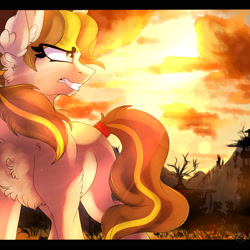 Size: 2000x2000 | Tagged: safe, artist:zaphyray, imported from derpibooru, oc, oc only, earth pony, pony, chest fluff, female, high res, mare, solo, sunset