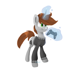 Size: 1024x1024 | Tagged: safe, artist:chibadeer, imported from derpibooru, oc, oc only, pony, unicorn, clothes, controller, joystick, magic, male, simple background, solo, stallion, transparent background