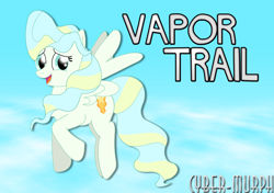 Size: 4760x3344 | Tagged: safe, artist:cyber-murph, imported from derpibooru, vapor trail, pegasus, pony, top bolt, absurd resolution, adorable face, cute, female, flying, mare, open mouth, signature, smiling, smiling at you, solo, text, vaporbetes