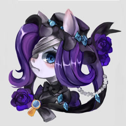 Size: 580x580 | Tagged: artist needed, source needed, useless source url, safe, artist:xing, imported from derpibooru, rarity, pony, unicorn, bandage, bust, clothes, female, flower, gray background, hat, rose, simple background, solo