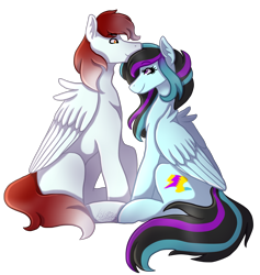 Size: 1709x1800 | Tagged: safe, artist:kikirdcz, imported from derpibooru, oc, oc only, oc:rosalina skies, pegasus, pony, art trade, couple, cute, duo, female, male, mare, oc x oc, shipping, simple background, smiling, stallion, straight, transparent background