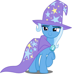 Size: 4860x5000 | Tagged: safe, artist:dashiesparkle, imported from derpibooru, trixie, pony, unicorn, to where and back again, absurd resolution, brooch, cape, clothes, example, female, hat, jewelry, mare, raised hoof, simple background, smiling, smirk, solo, transparent background, trixie's brooch, trixie's cape, trixie's hat, vector