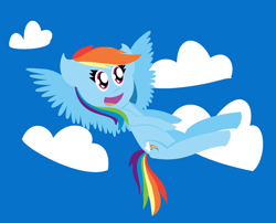 Size: 1280x1036 | Tagged: safe, artist:thedearestdeer, imported from derpibooru, rainbow dash, pony, cloud, female, flying, open mouth, sky, smiling, solo, spread wings