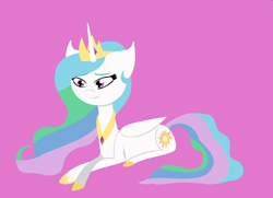 Size: 1280x928 | Tagged: safe, artist:thedearestdeer, imported from derpibooru, princess celestia, alicorn, pony, female, pink background, prone, simple background, solo