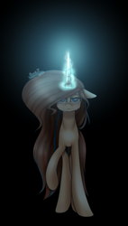 Size: 695x1224 | Tagged: safe, artist:punzieflower2002, imported from derpibooru, oc, oc only, pony, unicorn, crying, female, glowing horn, mare, solo