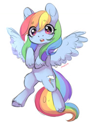Size: 1024x1365 | Tagged: safe, artist:yanshiki, imported from derpibooru, rainbow dash, pony, cute, female, floating, looking at you, open mouth, simple background, solo, white background