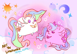 Size: 1024x717 | Tagged: safe, artist:kumikoponylk, imported from derpibooru, princess celestia, princess luna, chubbie, tongue out, watermark