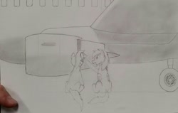 Size: 1280x812 | Tagged: safe, artist:downhillcarver, artist:downhillcarver-art, imported from derpibooru, oc, oc only, oc:mylifeinpencils, oc:wingnut, embraer e175, embraer erj175, jet, pencil, pencil drawing, plane, traditional art