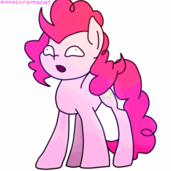 Size: 800x800 | Tagged: safe, artist:monochromacat, imported from derpibooru, pinkie pie, pony, animated, female, frame by frame, gif, headbang, lol, party hard, silly, silly pony, simple background, solo, trash dove, wat, white background