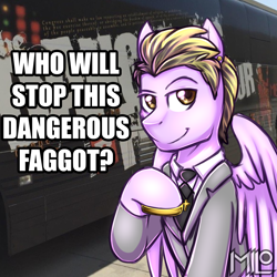 Size: 1440x1440 | Tagged: safe, artist:deyogee, derpibooru exclusive, imported from derpibooru, pegasus, pony, clothes, comments locked down, cross, debate in the comments, ear piercing, earring, jewelry, looking at you, milo yiannopoulos, necktie, piercing, politics, politics in the comments, ponified, solo, suit, vulgar