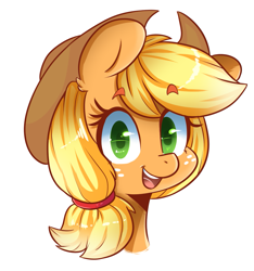 Size: 1113x1188 | Tagged: safe, artist:hearlesssoul, imported from derpibooru, applejack, earth pony, pony, bust, colored pupils, cute, female, freckles, jackabetes, looking at you, open mouth, portrait, simple background, smiling, solo, transparent background