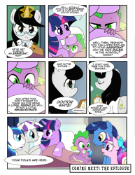 Size: 1275x1650 | Tagged: safe, artist:dsana, imported from derpibooru, night light, princess cadance, shining armor, spike, twilight sparkle, twilight velvet, oc, oc:white scrubs, dragon, pony, unicorn, comic:to look after, bed, comic, cute, female, gem, glasses, hospital bed, magic, mare, spikabetes, spike's family