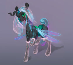Size: 890x798 | Tagged: safe, artist:oneofyouare, imported from derpibooru, queen chrysalis, changeling, changeling queen, clothes, female, gradient background, raised hoof, socks, solo, tongue out