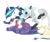 Size: 639x531 | Tagged: safe, artist:frozensoulpony, imported from derpibooru, shining armor, oc, oc:desorde, oc:entropy, oc:mi preciosa munequita, changeling, hybrid, pony, unicorn, father and daughter, female, filly, interspecies offspring, offspring, parent:princess cadance, parent:queen chrysalis, parent:shining armor, parents:shining chrysalis, parents:shiningcadance, sleeping, traditional art