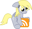 Size: 108x97 | Tagged: safe, artist:ponypharmacist, imported from derpibooru, derpy hooves, pegasus, pony, female, floppy ears, gif, icon, non-animated gif, pixel art, rss, simple background, sitting, solo, transparent background