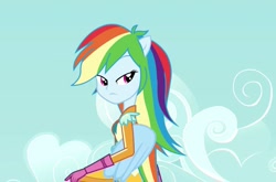 Size: 1333x882 | Tagged: safe, imported from derpibooru, screencap, rainbow dash, equestria girls, friendship games, clothes, female, frown, gloves, motocross outfit, motorcross, motorcross outfit, ponied up, solo, wings