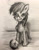 Size: 618x788 | Tagged: safe, anonymous artist, imported from derpibooru, rainbow dash, pegasus, pony, ball, female, monochrome, solo, traditional art