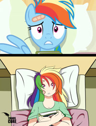 Size: 530x695 | Tagged: safe, artist:caoscore, imported from derpibooru, screencap, rainbow dash, human, read it and weep, egghead, hospital gown, humanized, scene interpretation