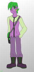 Size: 1053x2232 | Tagged: safe, artist:moonakart13, artist:moonaknight13, imported from derpibooru, spike, equestria girls, bag, clothes, equestria girls-ified, gradient background, human spike, male, older, older spike, smiling, solo