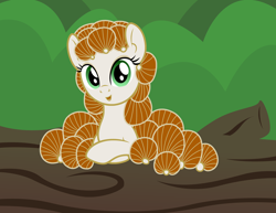 Size: 3300x2550 | Tagged: safe, artist:badumsquish, derpibooru exclusive, imported from derpibooru, oc, oc only, mushroom pony, original species, crossed hooves, female, forest, fungus, happy, log, looking at you, mushroom, panellus stipticus, smiling, solo