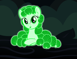 Size: 3300x2550 | Tagged: safe, artist:badumsquish, derpibooru exclusive, imported from derpibooru, oc, oc only, mushroom pony, original species, bioluminescent, crossed hooves, female, forest, fungus, glow, glowing, happy, log, looking at you, mushroom, night, panellus stipticus, smiling, solo