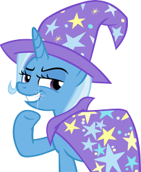 Size: 3781x4642 | Tagged: safe, artist:ironm17, imported from derpibooru, trixie, pony, unicorn, no second prances, absurd resolution, cape, clothes, evil grin, female, grin, hat, mare, simple background, smiling, solo, transparent background, vector, waving