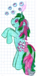 Size: 1009x2028 | Tagged: safe, artist:yuiharunashinozaki, imported from derpibooru, fizzy, pony, bipedal, bubble, female, g1, g1 to g4, g4, generation leap, graph paper, magic, sketch, solo, traditional art