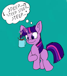Size: 1675x1885 | Tagged: safe, artist:greenfinger, artist:parassaux, imported from derpibooru, twilight sparkle, cup, cute, female, filly, filly twilight sparkle, food, magic, solo, sweepsweepsweep, tea, teabag, teacup, telekinesis
