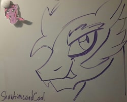 Size: 1765x1419 | Tagged: safe, artist:showtimeandcoal, imported from derpibooru, oc, oc only, oc:vladimir nachts, bat, bat pony, pony, vampire, bust, colt, eyebrows, fangs, male, marker drawing, portrait, scruffy, sideburns, solo, stallion, traditional art, vlad, vladimir, whiteboard